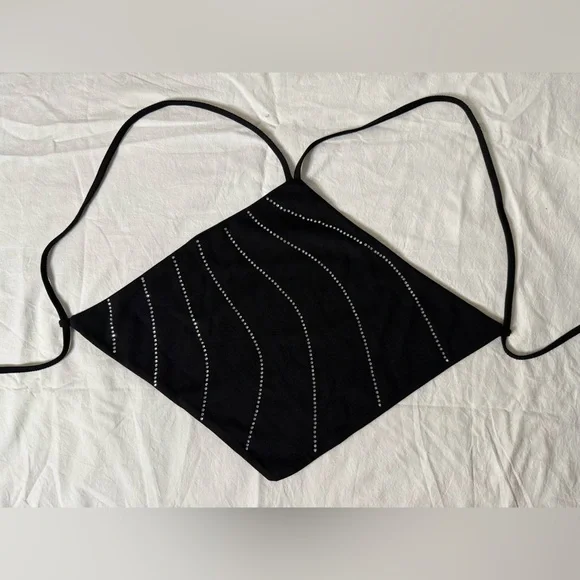 White Fox Black and Silver Rhinestone Halter Diamond Backless Top XS - Picture 8 of 8